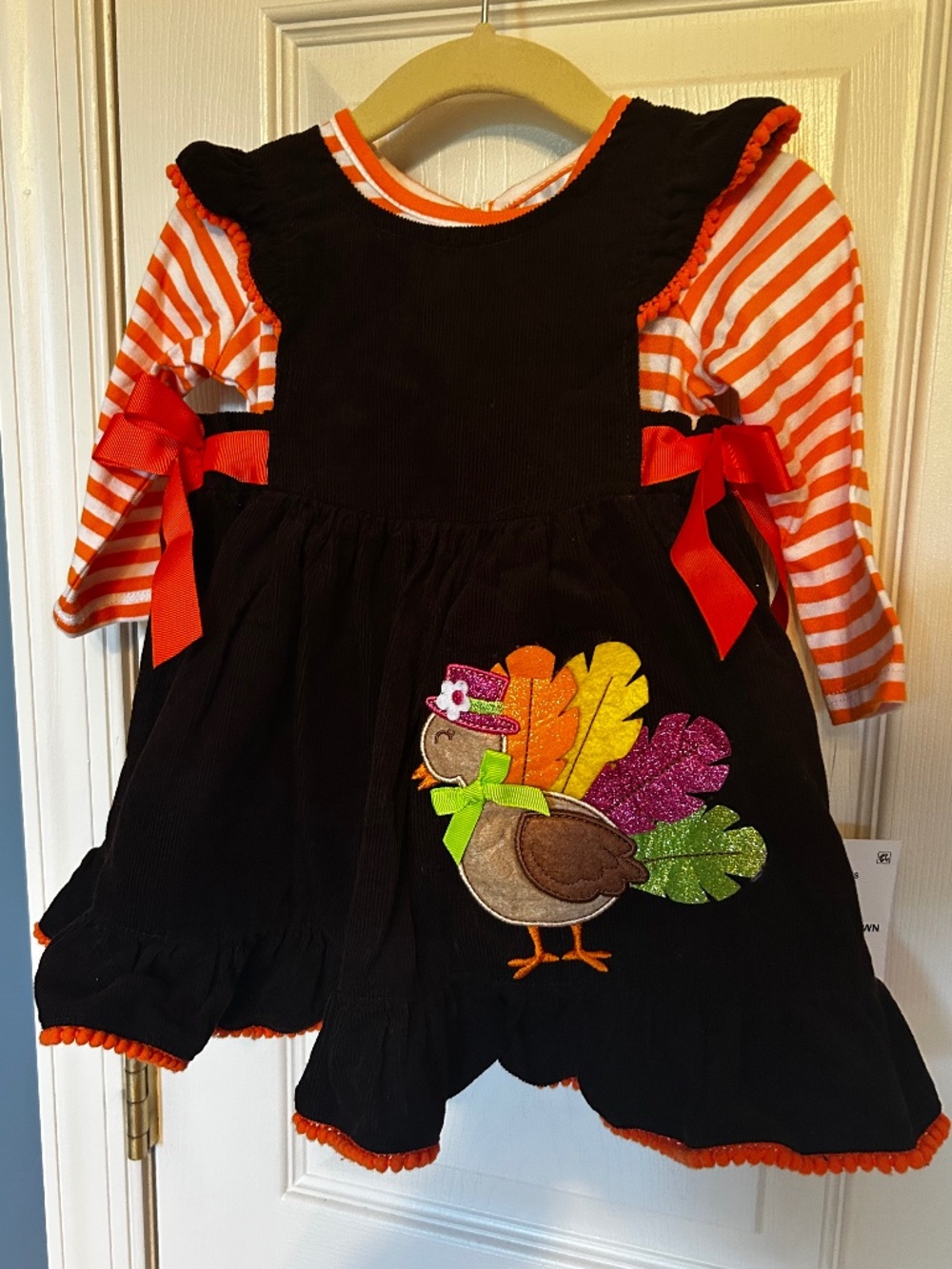 Rare Editions Corduroy dress with Thanksgiving themed appliqué, girls 12 months